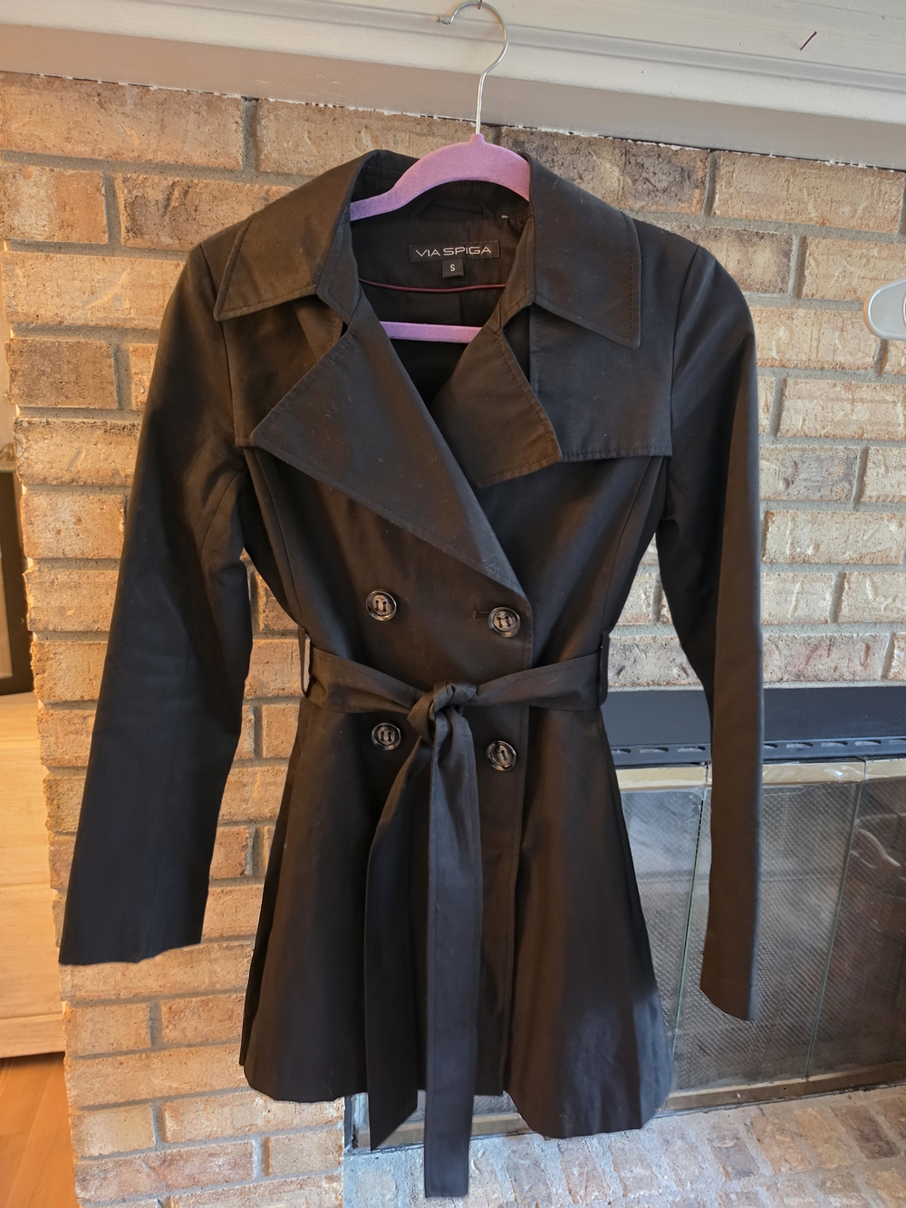 Via Spiga Black Double-Breasted Trench Coat